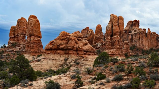 rock fins glowing red in late light