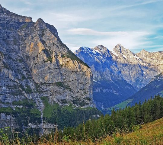 Silberhorn und die Flanken des Schwarzmönchs in strahlender Sonne teil des silberhorn, schwarzmönch massiv und Äbeni flue