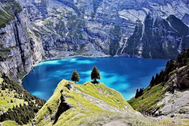 View from the viewpoint: the turquoise lake, steep cliffs, and roaring waterfalls. dsc 3577