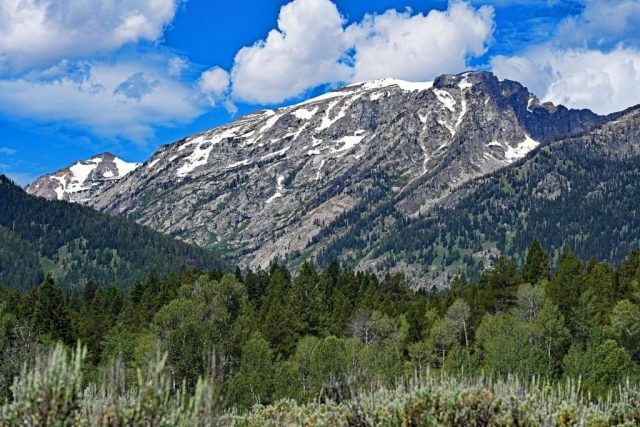 Die schroffe, von feinen Schneefeldern durchzogene Nordostwand des Prospectors Mountain dsc 8131